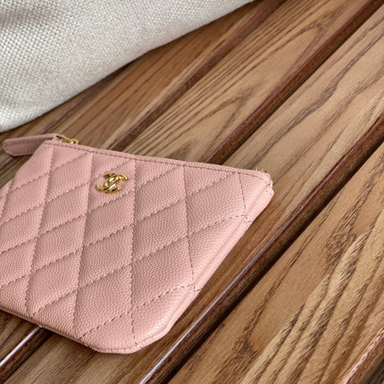 CC CLASSIC SMALL 15 ZIPPED POUCH IN LIGHT PINK GRAINED CALFSKIN