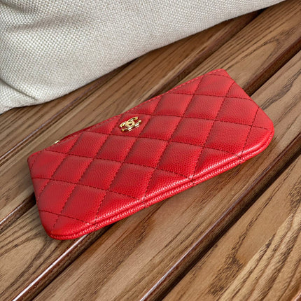 CC CLASSIC SMALL 15 ZIPPED POUCH IN CRIMSON RED GRAINED CALFSKIN