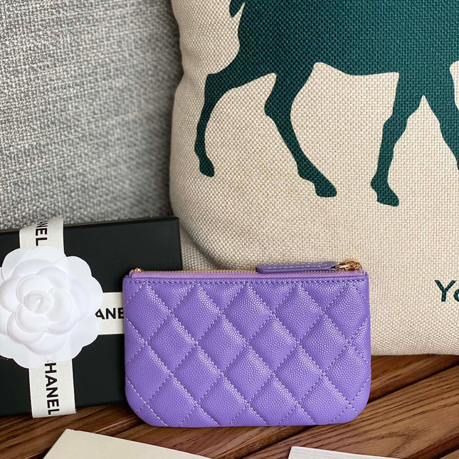 CC CLASSIC SMALL 15 ZIPPED POUCH IN AMETHYST PURPLE GRAINED CALFSKIN