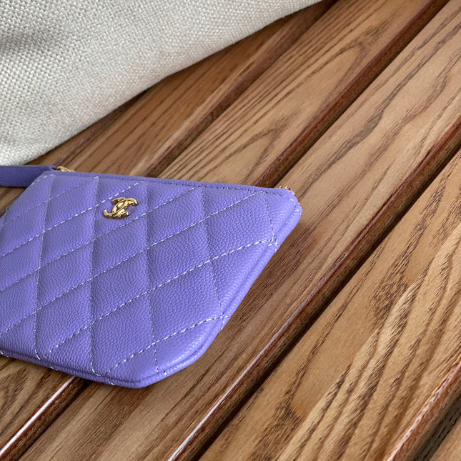 CC CLASSIC SMALL 15 ZIPPED POUCH IN AMETHYST PURPLE GRAINED CALFSKIN