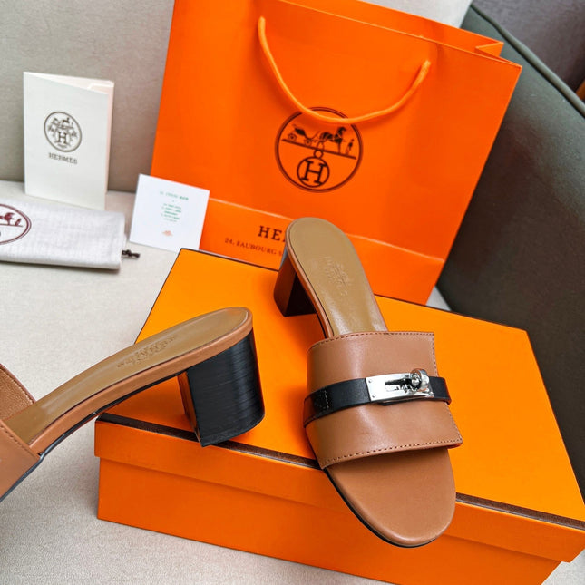 Gigi 50 Sandal Tan Black Calfskin
