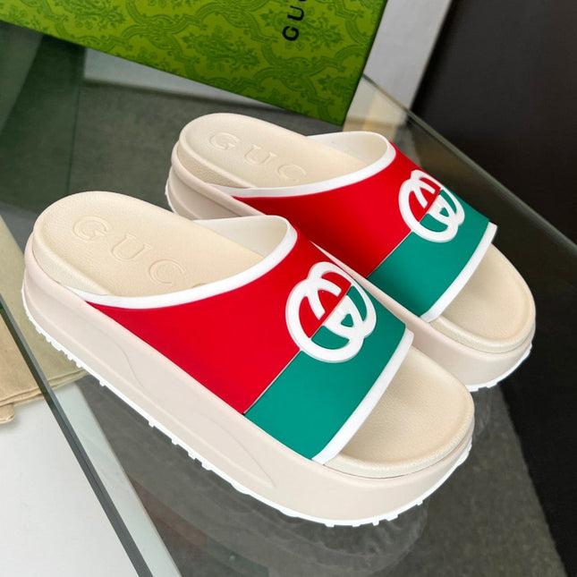 INTERLOCKING G SLIDE SANDAL IN WHITE MIX COLORFUL IMPORTED TPU