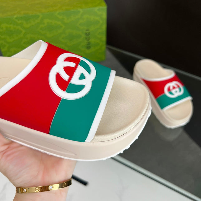 INTERLOCKING G SLIDE SANDAL IN WHITE MIX COLORFUL IMPORTED TPU