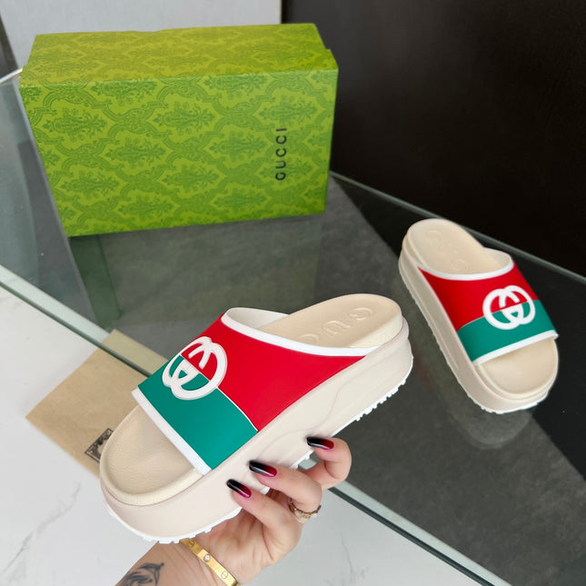 INTERLOCKING G SLIDE SANDAL IN WHITE MIX COLORFUL IMPORTED TPU