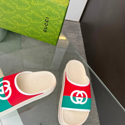 INTERLOCKING G SLIDE SANDAL IN WHITE MIX COLORFUL IMPORTED TPU