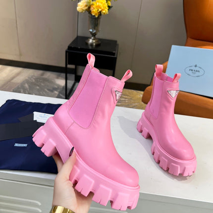 PRA MONOLITH BRUSHED BOOTIES 55 BRIGHT PINK CALFSKIN