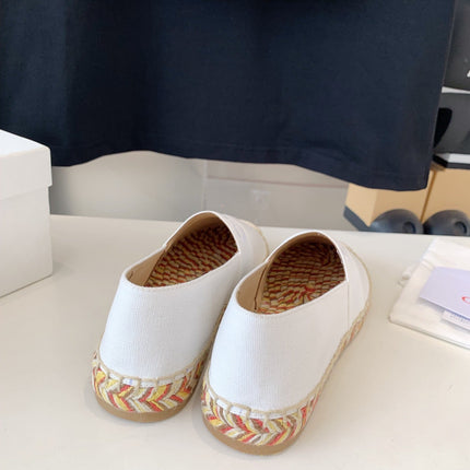 LOAFER SHOES IN WHITE DENIM AND WOVEN RAFFIA