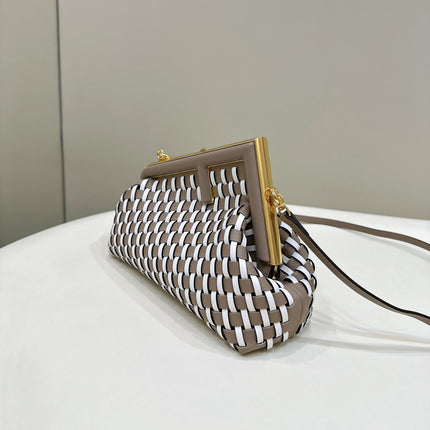 FENDI 26 FIRST SMALL IN TAN BROWN MIX WHITE CALFSKIN SILVER HARDWARE