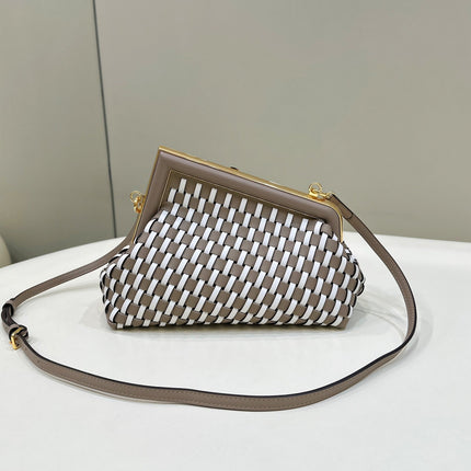 FENDI 26 FIRST SMALL IN TAN BROWN MIX WHITE CALFSKIN SILVER HARDWARE