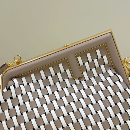 FENDI 26 FIRST SMALL IN TAN BROWN MIX WHITE CALFSKIN SILVER HARDWARE