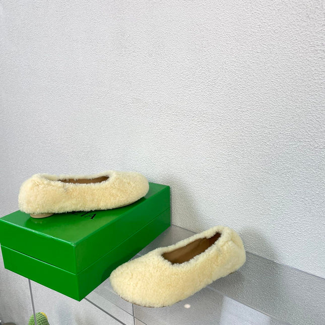 ATOMIC SHEARLING BALLERINA FLATS LIGHT YELLOW