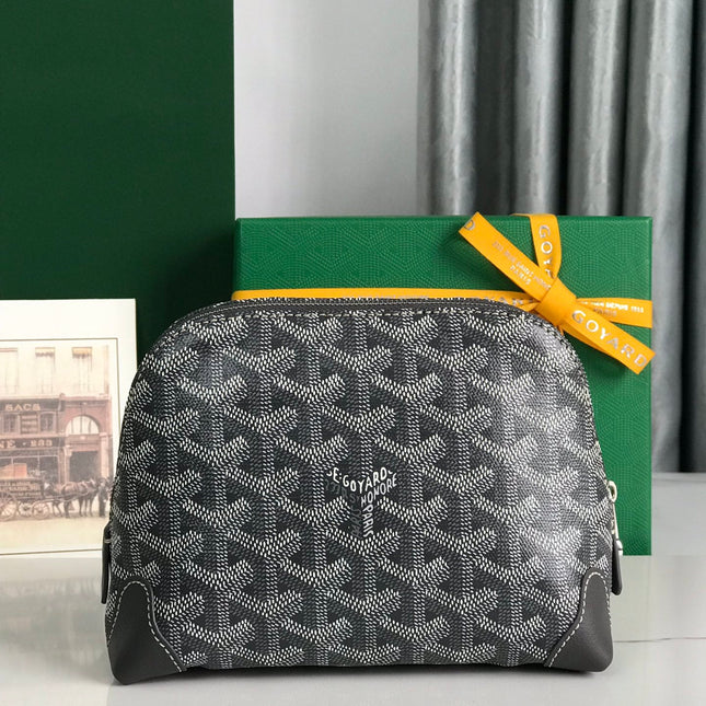VENDÔME COSMETIC POUCH 17 IN GREY BLACK GOYARDINE CANVAS AND CALFSKIN TRIM