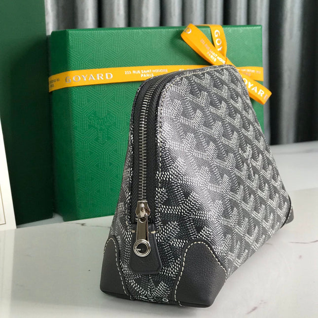 VENDÔME COSMETIC POUCH 17 IN GREY BLACK GOYARDINE CANVAS AND CALFSKIN TRIM