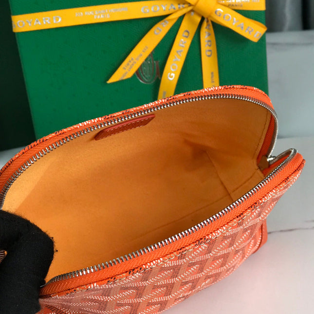 VENDÔME COSMETIC POUCH 17 IN ORANGE GOYARDINE CANVAS AND CALFSKIN TRIM
