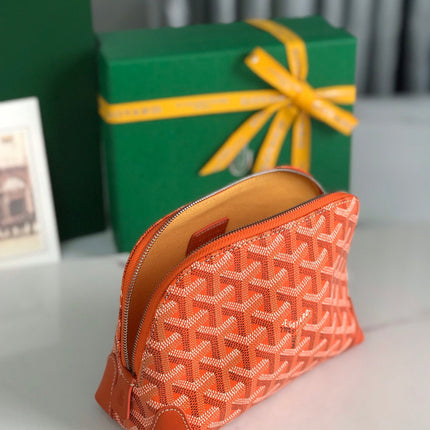 VENDÔME COSMETIC POUCH 17 IN ORANGE GOYARDINE CANVAS AND CALFSKIN TRIM