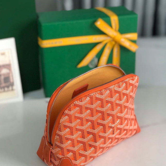 VENDÔME COSMETIC POUCH 17 IN ORANGE GOYARDINE CANVAS AND CALFSKIN TRIM