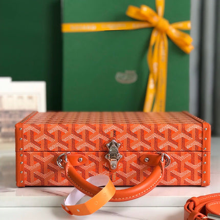 GRAND HÔTEL TRUNK BAG 24 IN ORANGE GOYARDINE CANVAS AND CALFSKIN