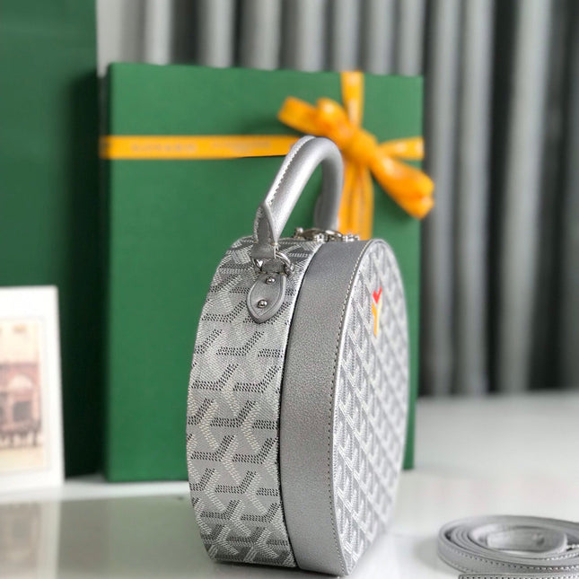 THE ALTO HATBOX TRUNK BAG 18 IN GRAY GOYARDINE CANVAS