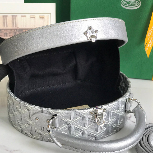 THE ALTO HATBOX TRUNK BAG 18 IN GRAY GOYARDINE CANVAS