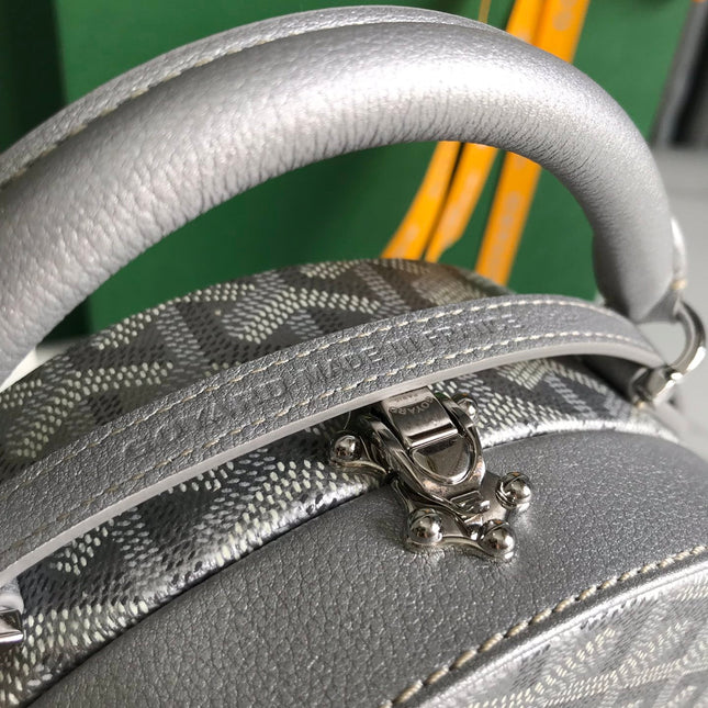 THE ALTO HATBOX TRUNK BAG 18 IN GRAY GOYARDINE CANVAS