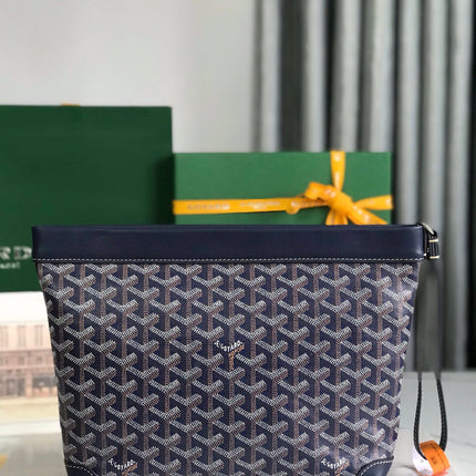 CONTI POUCH 24 IN NAVY BLUE LAMBSKIN AND GOYARDINE CANVAS