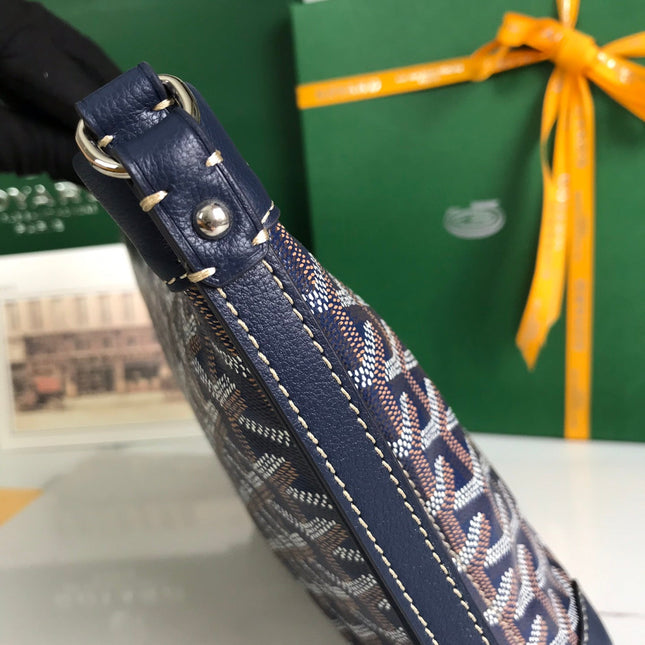 CONTI POUCH 24 IN NAVY BLUE LAMBSKIN AND GOYARDINE CANVAS