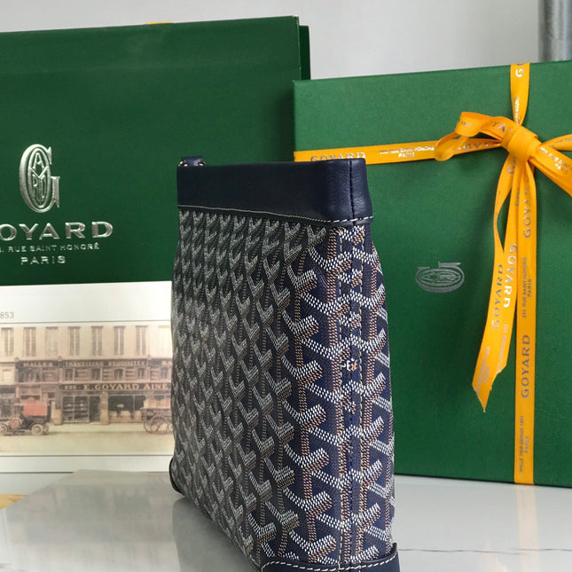 CONTI POUCH 24 IN NAVY BLUE LAMBSKIN AND GOYARDINE CANVAS