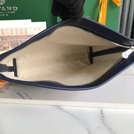 CONTI POUCH 24 IN NAVY BLUE LAMBSKIN AND GOYARDINE CANVAS