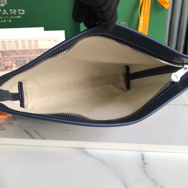 CONTI POUCH 24 IN NAVY BLUE LAMBSKIN AND GOYARDINE CANVAS