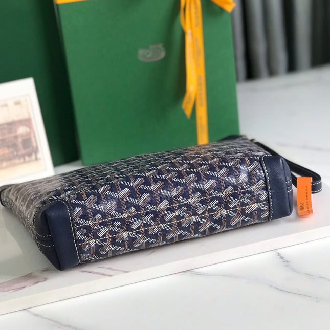 CONTI POUCH 24 IN NAVY BLUE LAMBSKIN AND GOYARDINE CANVAS