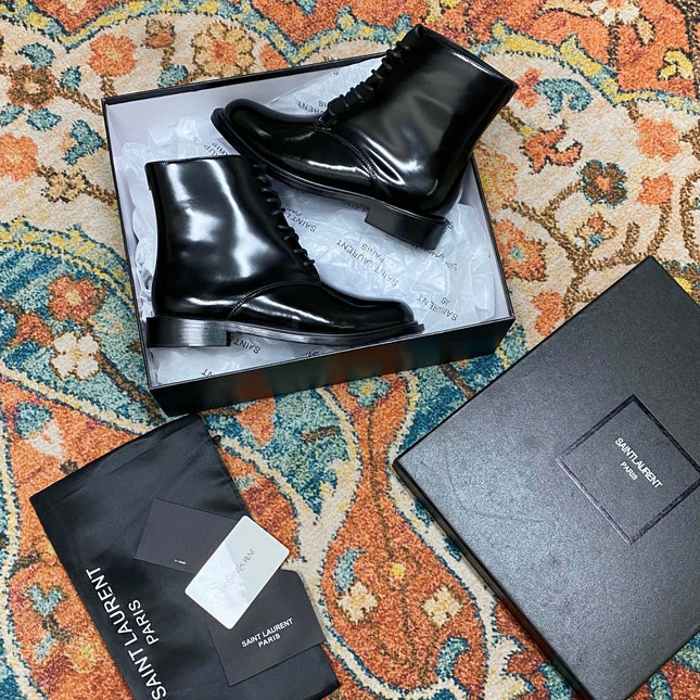 SL ARMY LACED BOOTS BLACK CALFSKIN