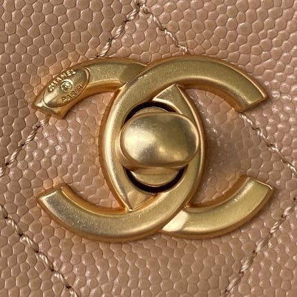 CC SMALL 20 FLAP BAG IN CAMEL BEIGE CALFSKIN GOLD HARDWARE