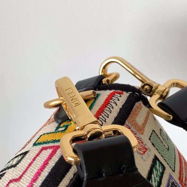 Fend Baguette Black and Multicolour Canvas Bag 27 with FF Embroidery Ghw