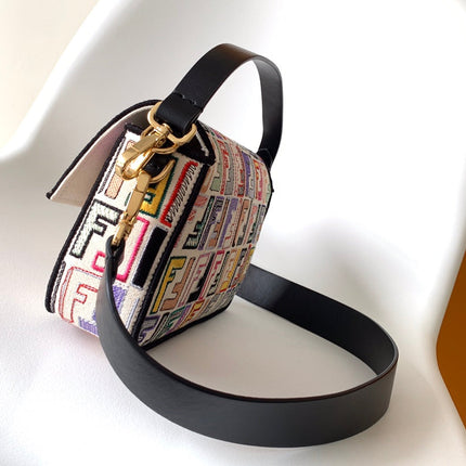 Fend Baguette Black and Multicolour Canvas Bag 27 with FF Embroidery Ghw