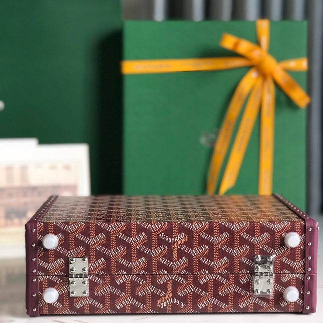 GRAND HÔTEL TRUNK BAG 24 IN BURGUNDY RED GOYARDINE CANVAS AND CALFSKIN