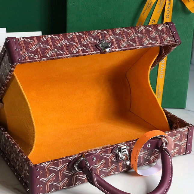 GRAND HÔTEL TRUNK BAG 24 IN BURGUNDY RED GOYARDINE CANVAS AND CALFSKIN