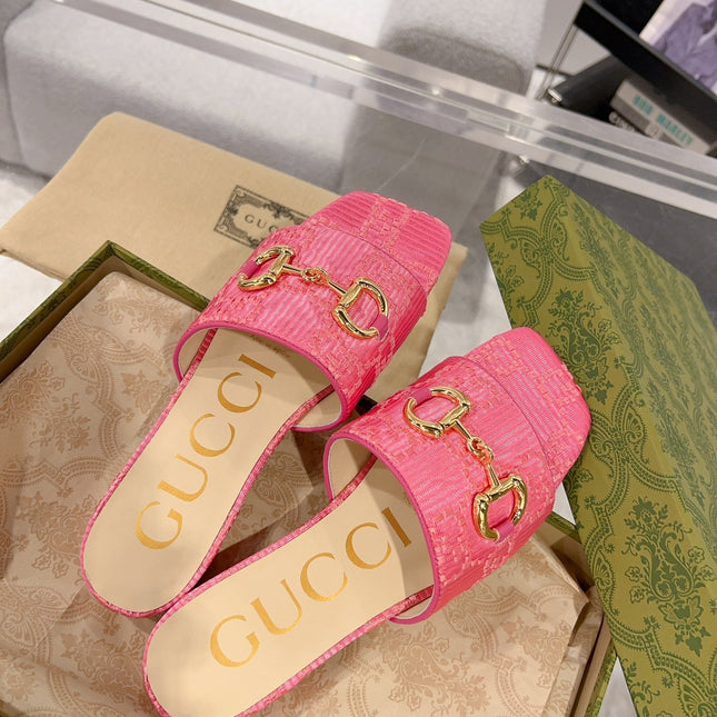 GG CHUNKY SLIDE SANDAL BRIGHT PINK CALFSKIN
