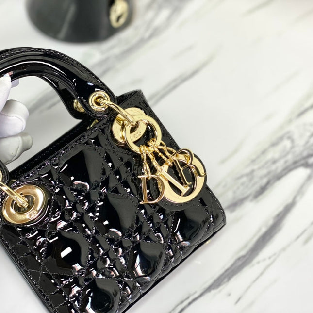 MICRO LADY 12 BAG IN GLOSSY BLACK LAMBSKIN