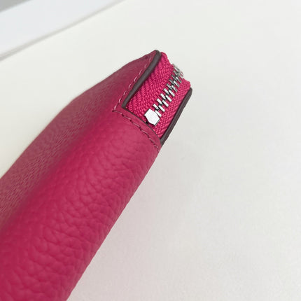 HM SILK'IN SHORT WALLET 11.5 RED PINK GRAINED CALFSKIN