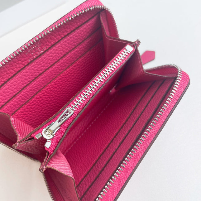 HM SILK'IN SHORT WALLET 11.5 RED PINK GRAINED CALFSKIN