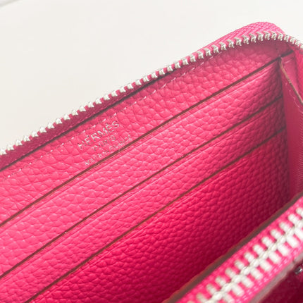 HM SILK'IN SHORT WALLET 11.5 RED PINK GRAINED CALFSKIN