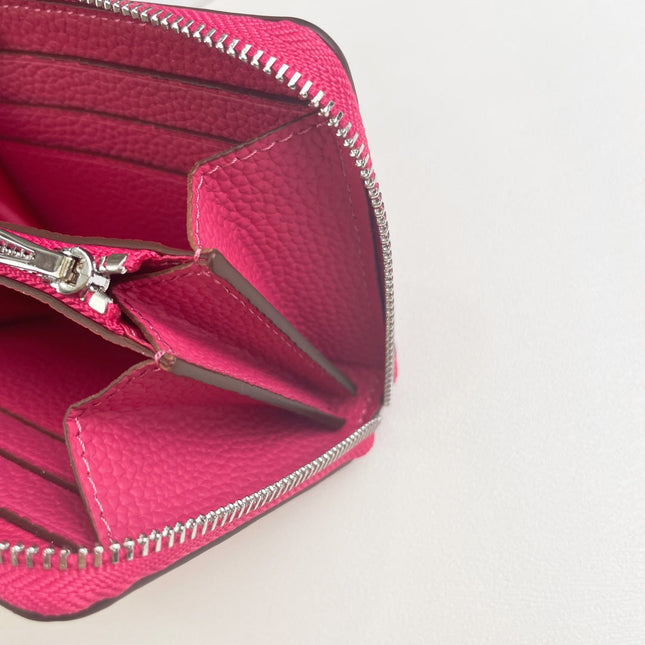 HM SILK'IN SHORT WALLET 11.5 RED PINK GRAINED CALFSKIN