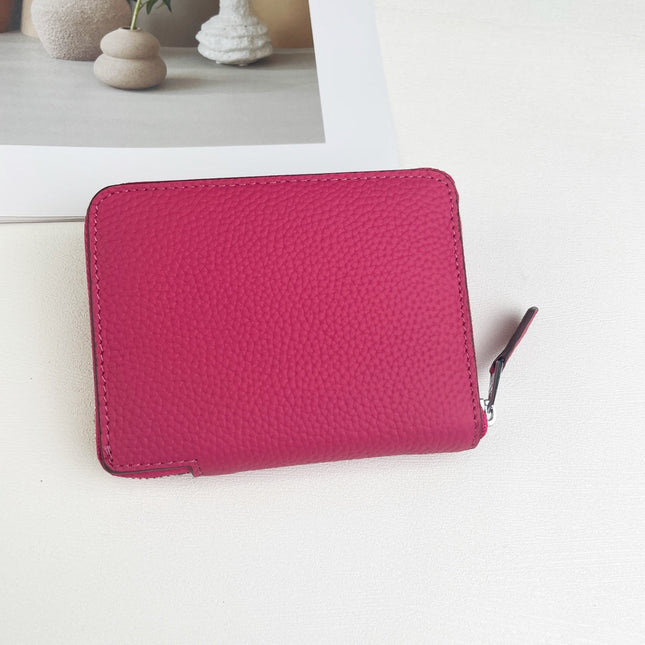 HM SILK'IN SHORT WALLET 11.5 RED PINK GRAINED CALFSKIN