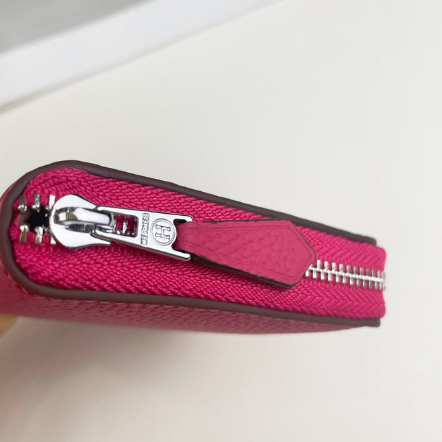 HM SILK'IN SHORT WALLET 11.5 RED PINK GRAINED CALFSKIN