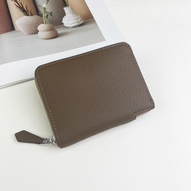 HM SILK'IN SHORT WALLET 11.5 BROWN GRAINED CALFSKIN