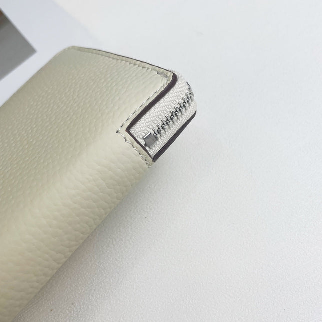 HM SILK'IN SHORT WALLET 11.5 WHITE GRAINED CALFSKIN