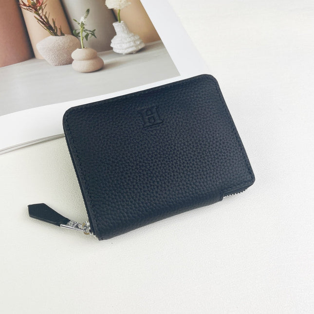HM SILK'IN SHORT WALLET 11.5 BLACK GRAINED CALFSKIN
