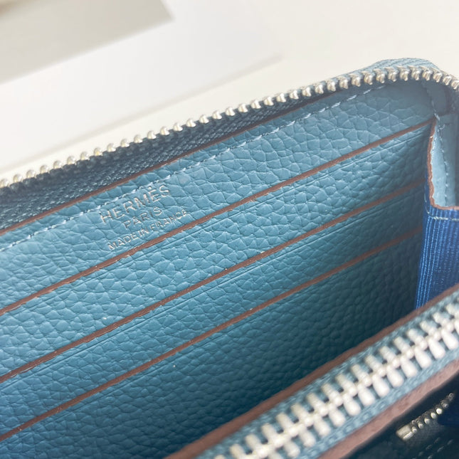 HM SILK'IN HOLED SHORT WALLET 11.5 CERULEAN GRAINED CALFSKIN