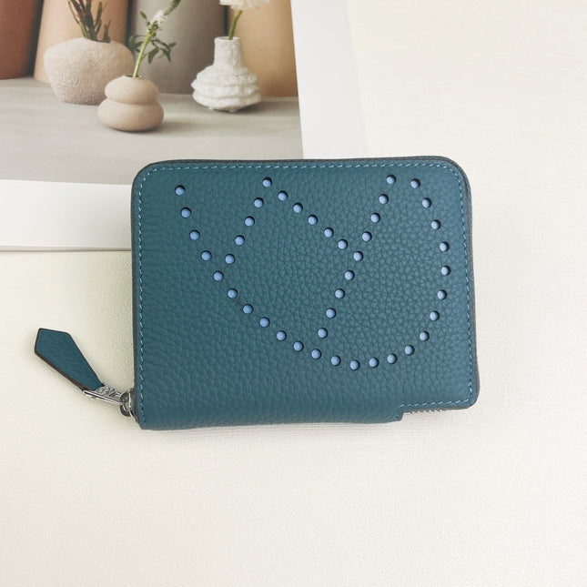 HM SILK'IN HOLED SHORT WALLET 11.5 CERULEAN GRAINED CALFSKIN