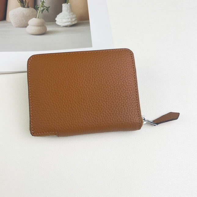 HM SILK'IN HOLED SHORT WALLET 11.5 BROWN GRAINED CALFSKIN